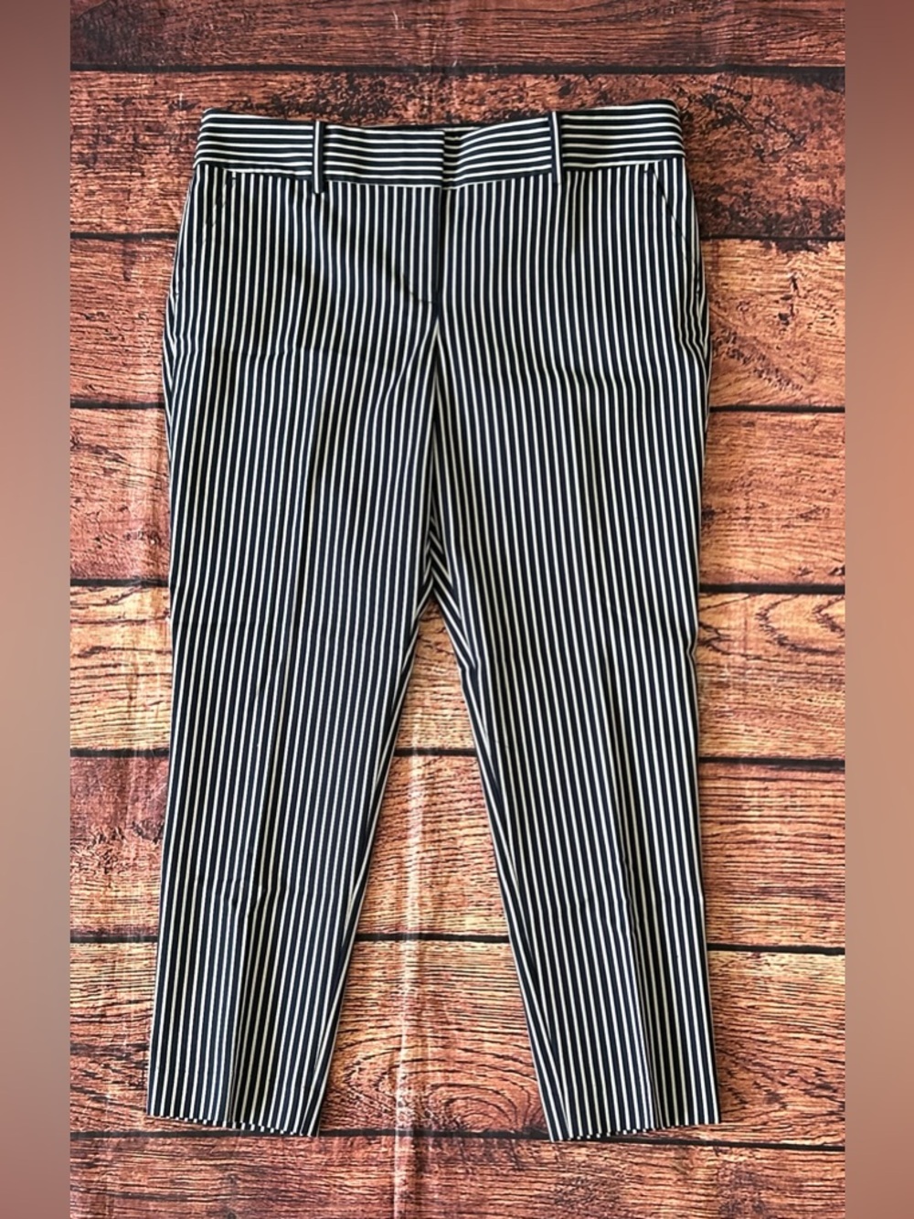 New Womens Ann Taylor Modern Fit Striped Navy & Ivory Pants Slacks Sz‎ 12